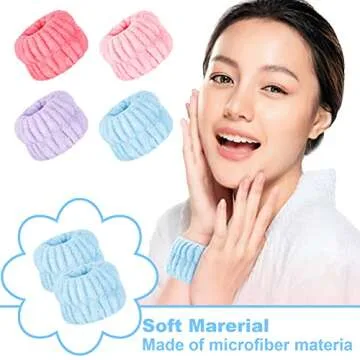 Wrist Spa Wash Band Set for Women - 8 Pcs Microfiber