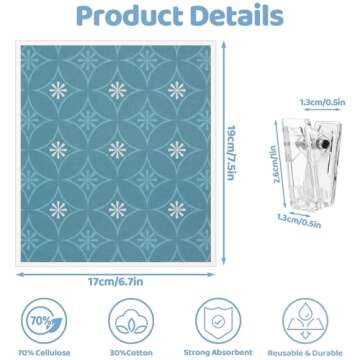 6 Pack Swedish Dishcloths for Kitchen,Swedish Dish Towels with Clips, Reusable Paper Towels Washable...