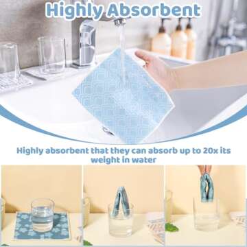 6 Pack Swedish Dishcloths for Kitchen,Swedish Dish Towels with Clips, Reusable Paper Towels Washable Absorbent Cellulose Sponge Cloths No Odor for Cleaning Home Kitchen