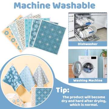 6 Pack Swedish Dishcloths for Kitchen,Swedish Dish Towels with Clips, Reusable Paper Towels Washable Absorbent Cellulose Sponge Cloths No Odor for Cleaning Home Kitchen
