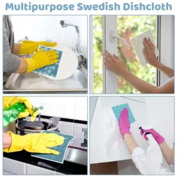 6 Pack Swedish Dishcloths for Kitchen,Swedish Dish Towels with Clips, Reusable Paper Towels Washable Absorbent Cellulose Sponge Cloths No Odor for Cleaning Home Kitchen