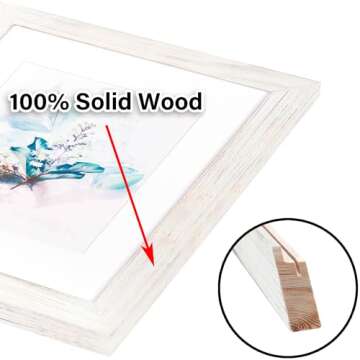 KAIWIN 100% Solid Wood White 11x14 Picture Frame 2 Pack Display Picture 8x10 with Mat, HD Glass Insi...