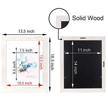 KAIWIN 100% Solid Wood White 11x14 Picture Frame 2 Pack Display Picture 8x10 with Mat, HD Glass Inside, Rustic Wooden Photo Frames for Wall Mounting