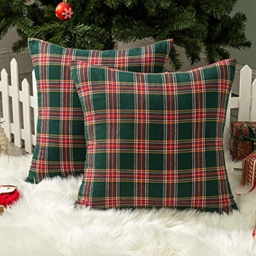 AQOTHES Pack of 2 Christmas Plaid Decorative Throw Pillow Covers for Holiday Charm