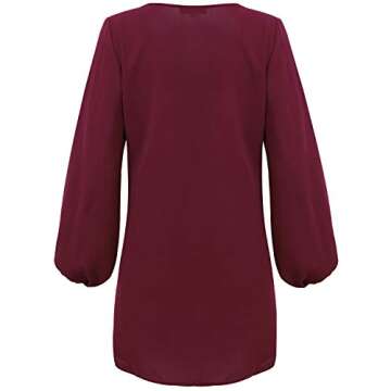 SOLERSUN Babydoll Dress for Women, Women's Casual Chiffon Flared Sleeve Sweet&Cute V Neck Loose Flowy Swing Pullover Party Mini Tunic T Shirt Dress Ladies A-Line Knee Length Shift Dress Wine Red M