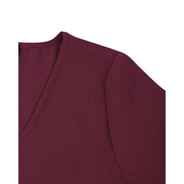 SOLERSUN Babydoll Dress for Women, Women's Casual Chiffon Flared Sleeve Sweet&Cute V Neck Loose Flowy Swing Pullover Party Mini Tunic T Shirt Dress Ladies A-Line Knee Length Shift Dress Wine Red M