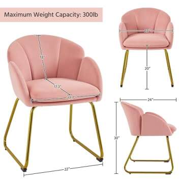 Yaheetech Flower Shape Velvet Vanity Chair, Modern Side Armchair Makeup Chair no Wheels with Golden Metal Legs for Living Room/Dressing Room/Bedroom/Home Office/Kitchen, Pink