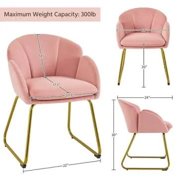 Yaheetech Flower Shape Velvet Vanity Chair, Modern Side Armchair Makeup Chair no Wheels with Golden Metal Legs for Living Room/Dressing Room/Bedroom/Home Office/Kitchen, Pink