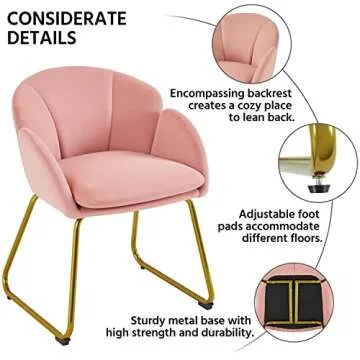 Yaheetech Flower Shape Velvet Vanity Chair, Modern Side Armchair Makeup Chair no Wheels with Golden Metal Legs for Living Room/Dressing Room/Bedroom/Home Office/Kitchen, Pink