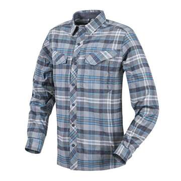 Helikon-Tex Defender Mk2 Pilgrim Plaid Men Button Down Long Sleeve Shirt - UPF50 Sun Protection - Bl...