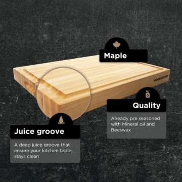 Extra Large XL Cutting Board from North American Maple - Heavy Reversible Butcher Block with Juice G...