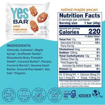 YES Bar – Salted Maple Pecan – Plant Based Protein, Decadent Snack Bar – Vegan, Paleo, Gluten ...