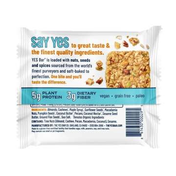 YES Bar – Salted Maple Pecan – Plant Based Protein, Decadent Snack Bar – Vegan, Paleo, Gluten Free, Dairy Free, Low Sugar, Healthy Snack, Breakfast, Low Carb, Keto Friendly (6 Count)