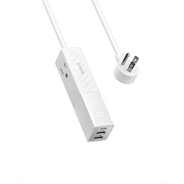 Anker Travel Power Strip USB C, Anker 511 USB Power Strip, 2 Outlets & 3USB Ports, 5ft Soft Extensio...