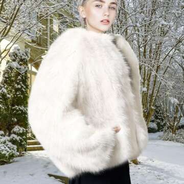 Luxurious Womens Faux Fur Coat - Warm Winter Cropped Jacket