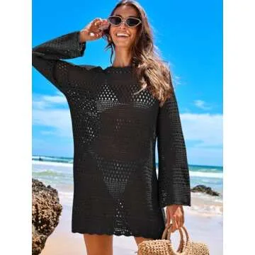 ANRABESS Women Swimsuit Crochet Swim Cover Up 2025 Summer Bathing Suit Swimwear Mesh Knit Beach Dres...