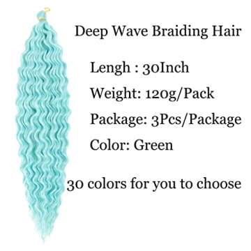 30inch Ocean Wave Braiding Hair Extensions 3packs Long Deep Curly Wave Braid Hair Synthetic Twist Ripple Crochet Deep Wave Braids Hair for Women 100g/pack(30",Green)