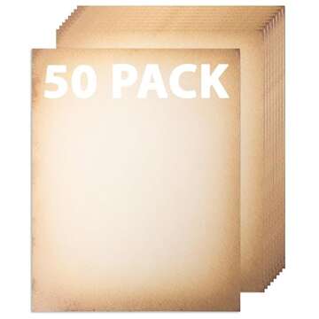 50 Pack Classic Aged Paper | Vintage Stationary Paper | Use for Creating Timeless Writing, Drawing, ...