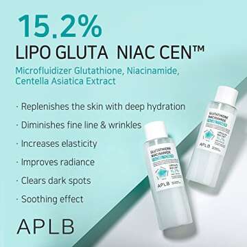 APLB Glutathione Niacinamide Facial Toner | LIPO GLUTA NIAC CEN™ 15.2% 5.41 FL.OZ/Korean Skincare, Replenishing Moisture, Revitalize for Gentle and Improve Skin Texture Through Niacinamide