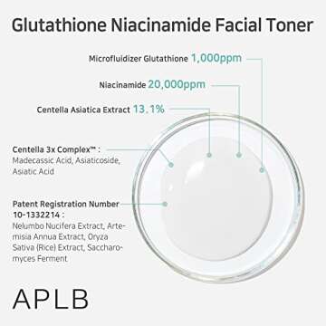 APLB Glutathione Niacinamide Facial Toner | LIPO GLUTA NIAC CEN™ 15.2% 5.41 FL.OZ/Korean Skincare, Replenishing Moisture, Revitalize for Gentle and Improve Skin Texture Through Niacinamide