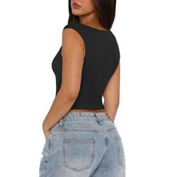 Stylish REORIA Women's Sexy V Neck Crop Tank Top