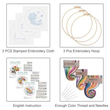 Louise Maelys 3 Sets Dog Embroidery Kits for Beginners with Animal and Flowers Pattern,Adults Starte...