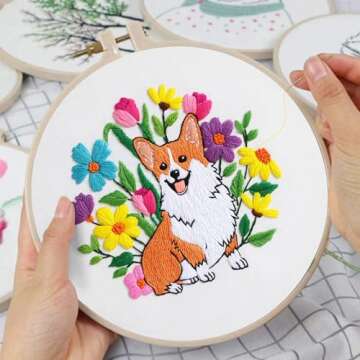 Louise Maelys 3 Sets Dog Embroidery Kits for Beginners with Animal and Flowers Pattern,Adults Starter Cross Stitch Kit DIY Needlepoint