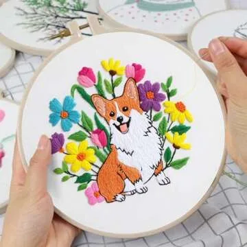 Louise Maelys 3 Sets Dog Embroidery Kits for Beginners with Animal and Flowers Pattern,Adults Starter Cross Stitch Kit DIY Needlepoint