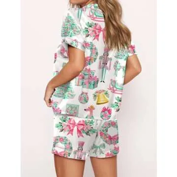 Argeousgor Women Christmas Pajamas Short Sets Santa Claus Button Down Shirt Shorts 2 Piece Xmas Nutcracker Pjs Sleepwear (F purple Nutcracker, S)