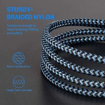 Sundix 3-Pack 10ft Nylon Braided iPhone Charger Cables