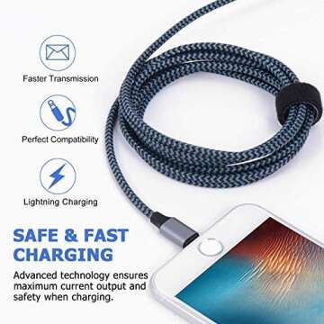 Sundix 3-Pack 10ft Nylon Braided iPhone Charger Cables