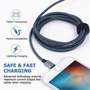Sundix 3-Pack 10ft Nylon Braided iPhone Charger Cables