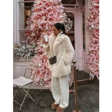 Flygo Womens Long Faux Fur Coats Fluffy Faux Fur Jacket Long Sleeve Lapel Furry Coats Fuzzy Winter Jacket