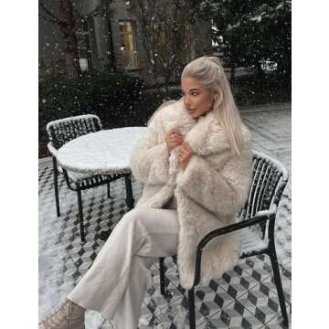 Flygo Womens Long Faux Fur Coats Fluffy Faux Fur Jacket Long Sleeve Lapel Furry Coats Fuzzy Winter Jacket