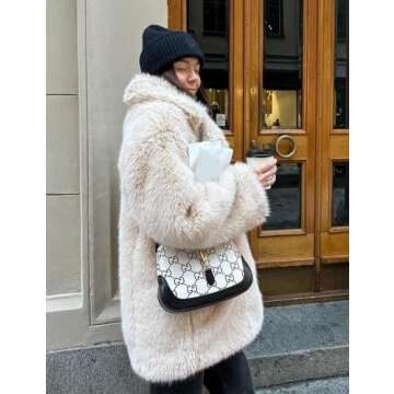 Flygo Womens Long Faux Fur Coats Fluffy Faux Fur Jacket Long Sleeve Lapel Furry Coats Fuzzy Winter Jacket