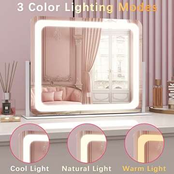 ROLOVE Vanity Mirror Makeup Mirror with Lights, Large Lighted Vanity Mirror, Light Up Mirror with Sm...