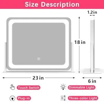 ROLOVE Vanity Mirror Makeup Mirror with Lights, Large Lighted Vanity Mirror, Light Up Mirror with Smart Touch 3 Colors Dimmable, Tabletop Mirror for Makeup Desk, 360° Rotation, 22" x 19", White