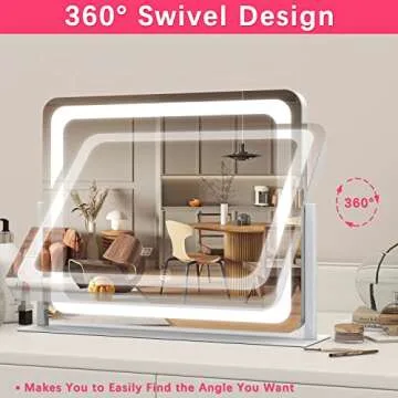 ROLOVE Vanity Mirror Makeup Mirror with Lights, Large Lighted Vanity Mirror, Light Up Mirror with Smart Touch 3 Colors Dimmable, Tabletop Mirror for Makeup Desk, 360° Rotation, 22" x 19", White