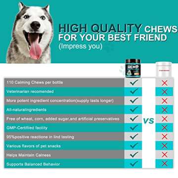 110Pcs Hemp Calming Chews for Dogs, Calming Chews Treats for Help with Dog Anxiety, Promotes Relaxation, Separation, Barking, Stress Relief, Sleep Calming Aid, for All Types Dog & Sizes (Chicken, 110)