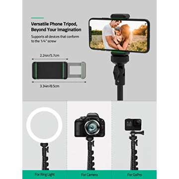 64" Extendable Phone Tripod, TECELKS Selfie Stick Tripod with Phone Holder, Cell Phone Tripod Stand with Remote Shutter, Perfect for Travel Selfie/Video Recording/Vlogging