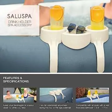 SaluSpa Padded Pillows (2-Pack),Grey & SaluSpa Inflatable Spa Drink Holder Tray | 1 Caddy Holds 2 Drinks | Outdoor Hot Tub and Spa Accessory