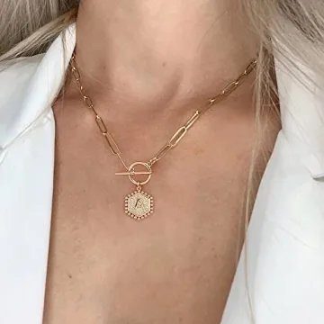 IEFWELL Layered Gold Necklace for Women - Initial Necklaces for Women Dainty Gold Necklace for Women Initial A Necklace Gold Layered Necklaces for Women Paperclip Chain Necklace Gold Jewelry for Women
