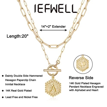 IEFWELL Layered Gold Necklace for Women - Initial Necklaces for Women Dainty Gold Necklace for Women Initial A Necklace Gold Layered Necklaces for Women Paperclip Chain Necklace Gold Jewelry for Women