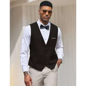 COOFANDY Men's V-Neck Sleeveless Slim Fit Jacket Casual Suit Vests,Black-02,Large