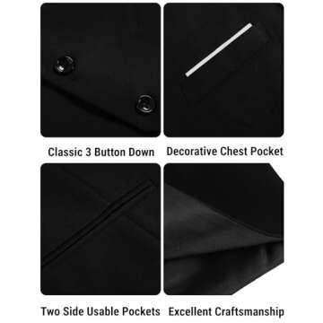 COOFANDY Men's V-Neck Sleeveless Slim Fit Jacket Casual Suit Vests,Black-02,Large