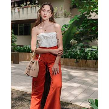 INPAKSA The Bucket Bag for Women Pu Leather Drawstring Handbag Tote Hobo Handbag Crossbody Bag Soft Adjustable, Khaki