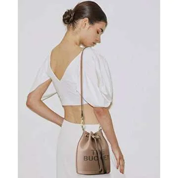 INPAKSA The Bucket Bag for Women Pu Leather Drawstring Handbag Tote Hobo Handbag Crossbody Bag Soft Adjustable, Khaki