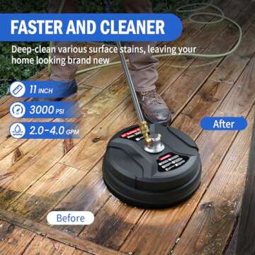 11" Pressure Washer Surface Cleaner, 3000 PSI Pressure Washer Attachments with 2 Extension Wands and...