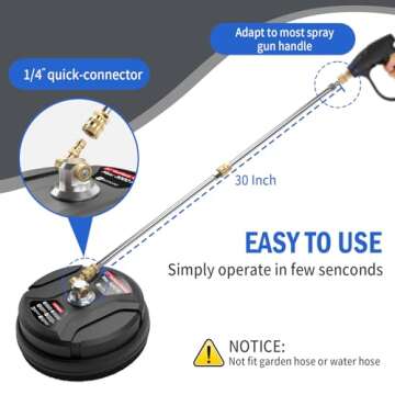 11" Pressure Washer Surface Cleaner, 3000 PSI Pressure Washer Attachments with 2 Extension Wands and 1/4" Quick Plug for Driveways, Pavers, Decks, Walls, Outdoor Furniture Cleaning