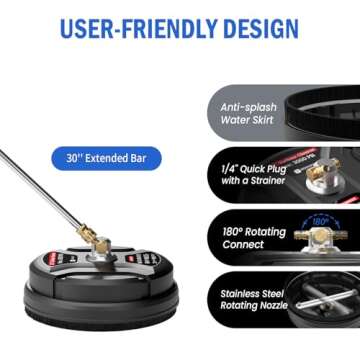 11" Pressure Washer Surface Cleaner, 3000 PSI Pressure Washer Attachments with 2 Extension Wands and 1/4" Quick Plug for Driveways, Pavers, Decks, Walls, Outdoor Furniture Cleaning